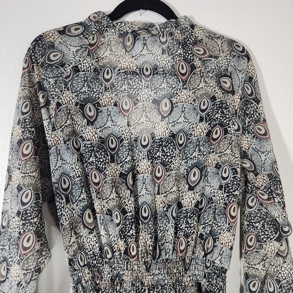 Veronica M Catia Peacock Feather Print Chiffon Smocked Dress L - Picture 16 of 17